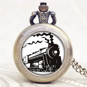 Oude Antieke Locomotief Trein Front Ontwerp Mannen Vrouwen Quartz Zakhorloge Met Ketting Ketting Analoge Display Klok reloj de bolsillo