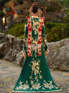 Costume Hanfu pour Couple de la dynastie Ming, chine ancienne, Vintage, vert, rouge, vêtements de Toast, robe de mariée brodée de Dragon et de phénix