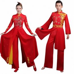 Ropa china antigua Rendimiento del tambor Festivo Yangko Trajes de danza clásica étnica Estilo chino masculino Ropa de baile femenina V7LK #
