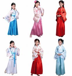 Ancien chinois Dr Filles Enfants Kimo Traditionnel Ethnique Fan Étudiants Chorus Costume de Danse Japonais Yukata Kimo Style C2tx #