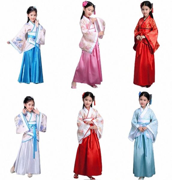 Ancien chinois Dr Filles Enfants Kimo Traditionnel Ethnique Fan Étudiants Chorus Costume de Danse Japonais Yukata Kimo Style C2tx #