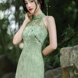 Qipao chinois ancien noir vert sans manches Jiangnan pluie brumeuse pur désir vent rétro spectacle blanc nouvelle robe Qipao de Style chinois