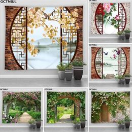 Style chinois ancien paysage grande tapisserie écran arc jardin paysage naturel Patio décor à la maison tenture murale tapisseries 240113