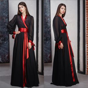 Style chinois ancien femmes pyjamas vêtements de nuit longs peignoir col en V pyjama fête concepteur noir rouge sur mesure femmes Lingeries