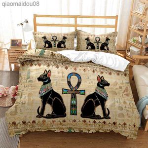 Egypte antique Dieu égyptien Chat égyptien Anubis Ensemble de literie Housse de couette Couette Lit Simple Twin Full Queen Enfants Fille Garçons Cadeau L230704