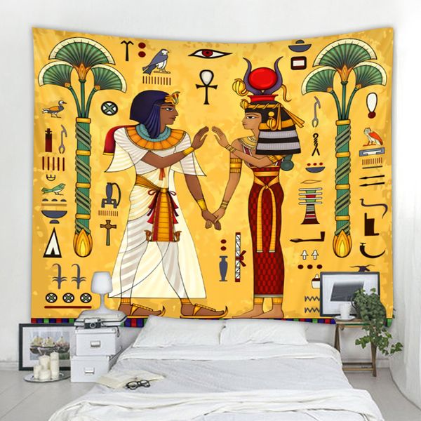 Ancienne tapisserie murale égyptienne Mandala Bohemian Tapestry Art Deco Couverture rideau suspendu à la maison Décoration du salon de chambre à coucher