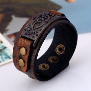 Oude bloement branch bar id Leather Bangle manchetknop verstelbare armband pols voor mannen dames mode sieraden