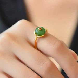 Oud goud ambachtelijk Natuurlijke Tian jade vintage charme unieke vierkante 14k Geel Goud design ringen voor vrouwen verstelbare stijlvolle frisse feestsieraden