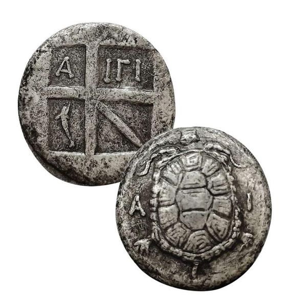 Pièce d'argent de tortue grecque antique Eina, Badge de tortue de mer d'égine, collection de sculpture de mythologie romaine 2973171
