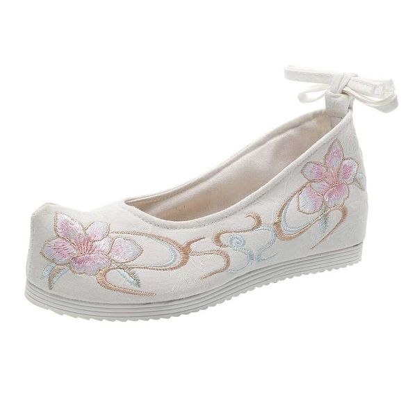 Chaussures Hanfu anciennes : 1 paire de chaussures à lacets Mary brodées en tissu de style chinois, adaptées aux femmes et aux filles