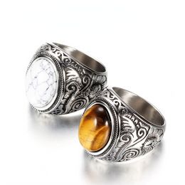 Oude zilveren turquoise stenen ring roestvrij staal dikke band Retrol Floral Solitaire ringen voor mannen vrouwen mode-sieraden Will en Sandy