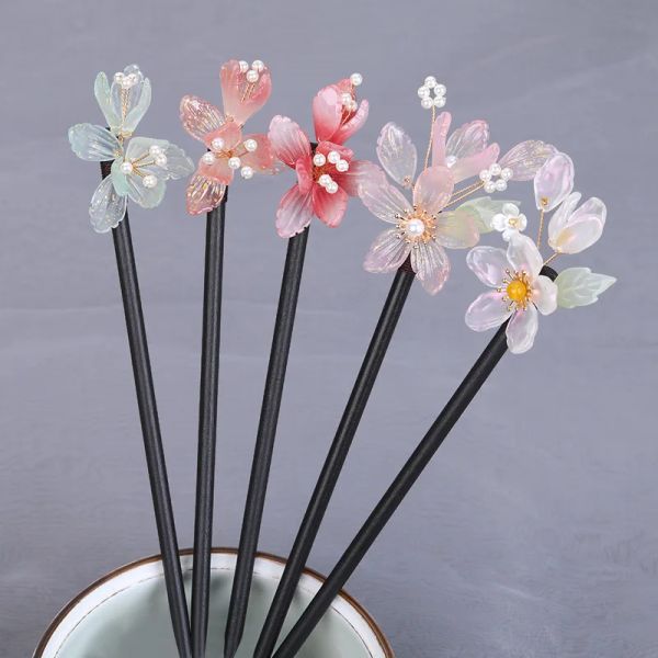 Bâtons de cheveux en bois de Style ancien, épingles à cheveux à fleurs chinoises Vintage pour femmes et filles, vêtements Hanfu, ornements, accessoires pour cheveux, cadeaux