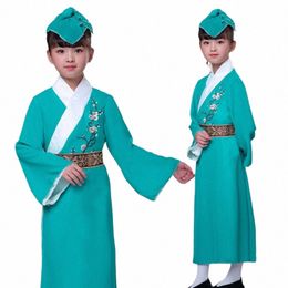 Trajes de baile chinos tradicionales antiguos para niños y niñas, Túnica clásica Hanfu, disfraz de erudito folclórico, escenario de actuación Dr 42J8 #