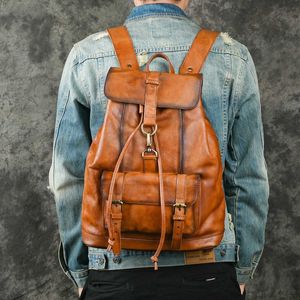 Oude trendsetter handgeschilderde boom crème lederen rugzak casual reizen lederen rugzak 14 inch laptoptas 231115