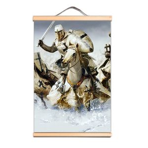 Oude Oorlog Militaire Kunst Posters met Massief Houten As Vintage Muur Grafiek Man Cave Home Decor Scroll Schilderij van Tempeliers CD31