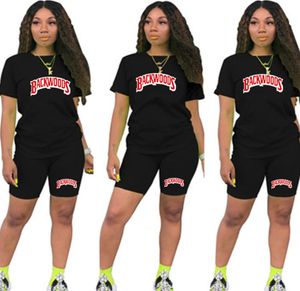 et Backwood Women Tshirts deux coffrets d'été Short Mouw Oneck Casual 2 pièces Joggers Biker Shorts Women039 Outfit4864548