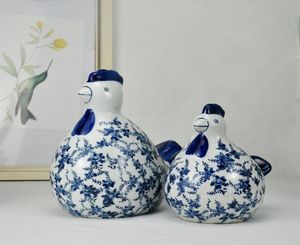 Poulet en céramique bleu et blanc, cadeau de mariage créatif, salon, meuble TV pour jeunes mariés, ameublement de maison, ornements 9993216
