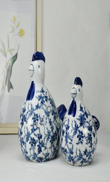 Poulet en céramique bleu et blanc, cadeau de mariage créatif, salon, meuble TV pour jeunes mariés, ameublement de maison, ornements 8463866