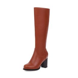 et bottes automne hiver dames européen américain de mode classique côté fermeture éclair locomotive talon épais longueur du genou