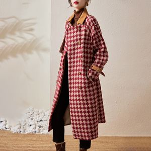 And De-41N358 automne hiver femmes robe classique à carreaux épaissi manteau Vintage laine faux deux pièces ensemble 5