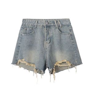 En losse dunne denim jeans voor de kleine gestalte Summer Nieuwe High Tailled geperforeerde een lijn breedbeen shorts Hot Pants Mall Tature Ummer Horts