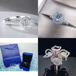 et Moissanite 100% sier anneaux femmes hommes diamant mode pour l'homme Gift de fiançailles de mariage avec boîte de haute qualité.