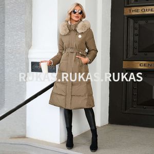 Et Parka 2024 hiver nouveau col en cuir couleur Slim-fit vers le bas Long manteau épais chaud décontracté en plein air veste pour femme