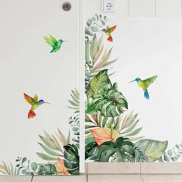 En planten moderne minimalistische tropische groene schildpad achter bladeren vogels slaapkamers woonkamers decoratieve muurstickers 240329