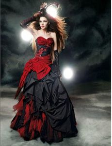 Robe De mariée gothique rouge et noire, en dentelle drapée avec nœud en cœur, en taffetas, Vintage, personnalisée, 2022