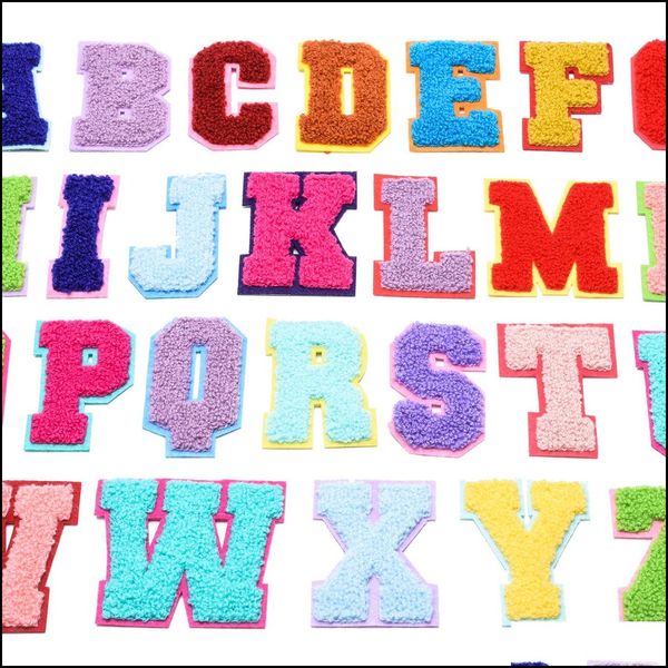 Tela y costura Textiles toalla bordado dibujos animados Colorf letras Chenille parche tela personalizado coser en colores del arco iris letra pegatina P