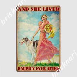 Et elle a vécu heureuse pour toujours après l'amant de chien Poster Metal Plaque Club Party Pub Garage Wall Decor Créer une affiche de signe d'étain