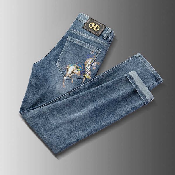 e jeans da uomo primavera estate piedi piccoli pantaloni da carro trainati da cavallo stampati in 3d di marca di moda in cotone con vestibilità slim
