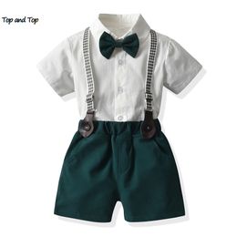 en Top Fashion Toddler Kids Boys Gentleman Clothing Set Formele witte shirts met korte mouwen met bowtiealls casual pakken 220615