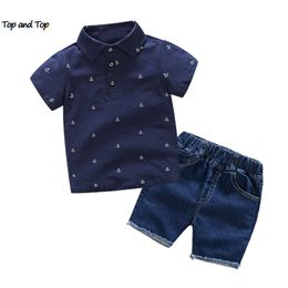 en top Summer Kids Boys Gentleman Clothing Sets korte mouw polo shirts+jeans shorts 2 stks pakken kleine jongen casual outfits l2405