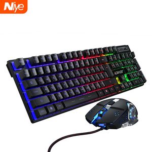 Kit de clavier et souris de jeu avec rétroéclairage filaire, 3200DPI, silencieux, à sensation mécanique, pour PC et ordinateur portable