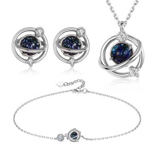 Andara S925 Sterling Silver Glass Dream Star Elegante oorbellen Ketting Bracelet Set Luxury -kwaliteit Bridal Jewelry 240401