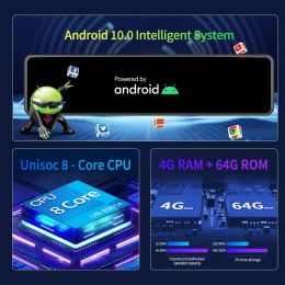 Android 10.012 pouces 4G Car DVR 4G + 64G Record de vision Caméra Caméra 1080p Dual Lens Dash Cam 5G WiFi Bluetooth ADAS GPS Recorder