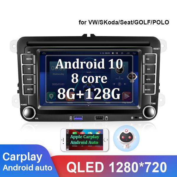 Android 10 8 cœurs lecteur multimédia de voiture Radio GPS Carplay QLED écran pour VW/Volkswagen Skoda/Octavia/Polo/Golf/Passat