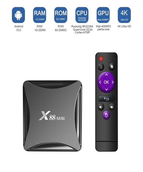 Android 10 Dispositivo de TV inteligente X88 mini RK3228A 2GB 16GB 4K reproductor multimedia 24G Wifi Google Play X96mini Set Top Box2339750