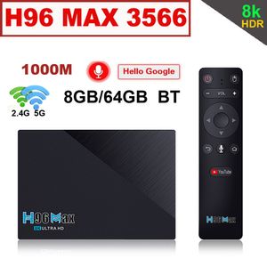 Android 11.0 Smart TV Box 8GB 64GB RK3566 con BT Control remoto por voz de Google 2.4G 5G Wifi 1000M 3D 8K Reproductor multimedia compatible con Tik Tok H96 Max