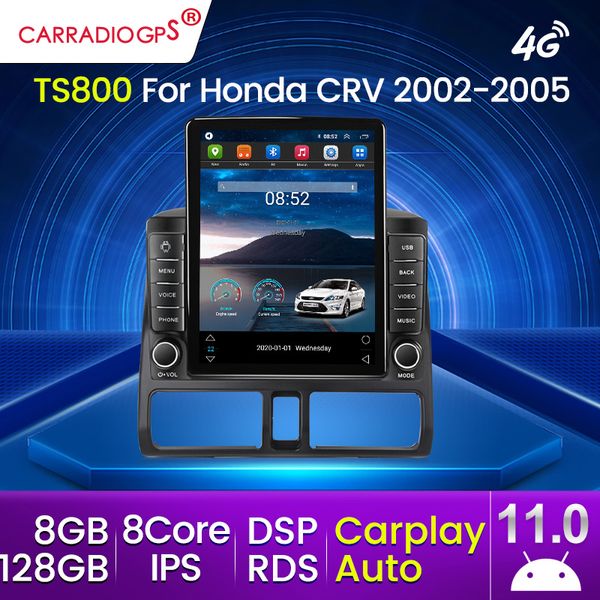 Android 11 128G Voiture Dvd Radio Stéréo pour Honda CRV 2002-2005 Lecteur Multimédia GPS Navigation Carplay Auto WIFI 4G LTE BT RDS DSP