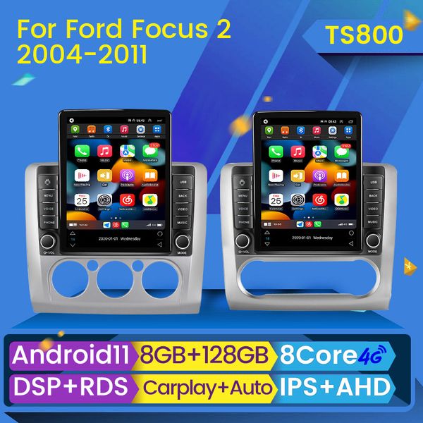 Android 11 Carplay Voiture Dvd Radio Lecteur GPS 2 Din Autoradio pour Ford Focus 2 3 Mk2 Mk3 2004 2005-2011 Tesla Style Multimédia