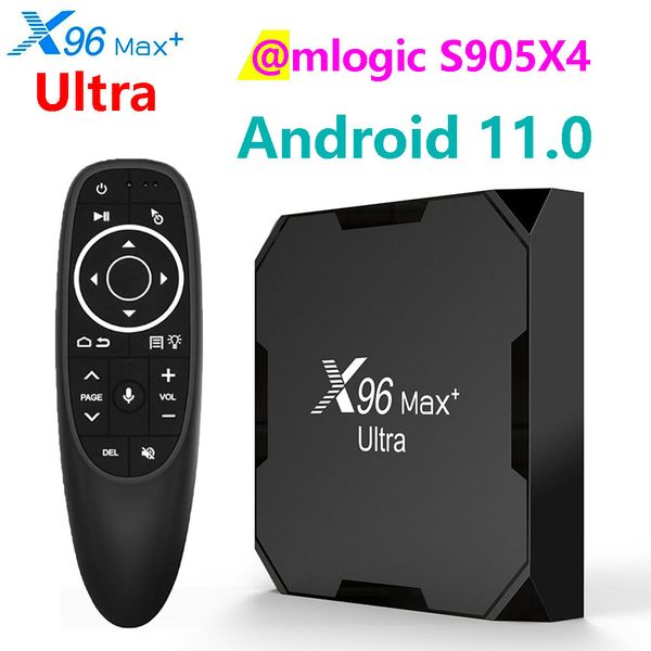 Android 11 TV Box X96 Max+ Ultra Amlogic S905X4 2.4G/5G WiFi 8K H.265 HEVC Décodeur Lecteur multimédia Prise en charge de la carte Micro SD avec commande vocale