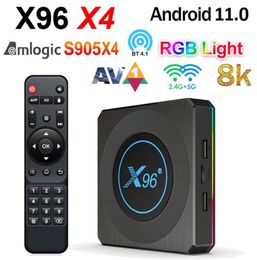 Boîtier TV X96 X4, Android 11, Amlogic S905X4, 4G, 64 go, lumière RGB, prise en charge AV1, 8K, double Wifi, BT41, 32 go, décodeur