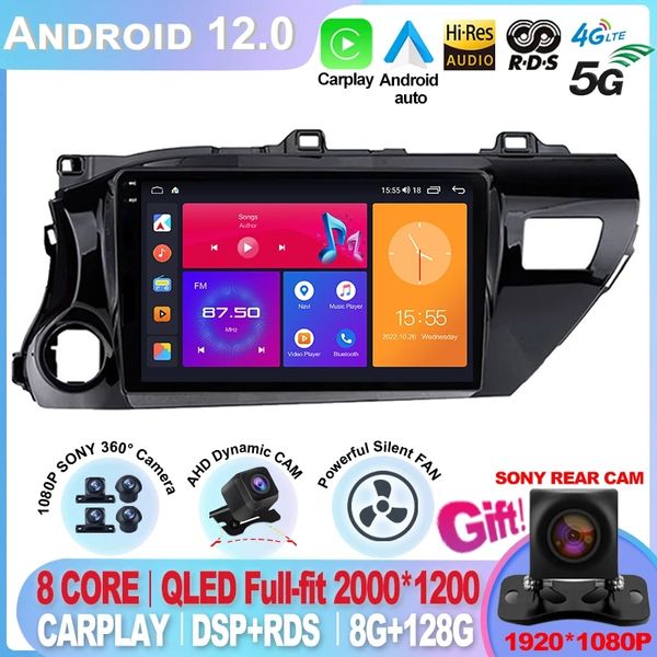 Android 12 8Core Qled 2 DinAuto Autoradio Multimédia Toyota Hilux Pick Up AN120 2015-2020 2din Stéréo Carplay GPS dvd