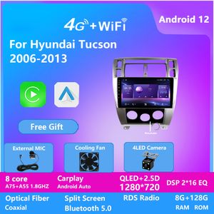 Android 12 Autoradio Auto-radiovideo DVD Player GPS WiFi Bluetooth-ontvanger voor Hyundai Tucson 2006-2013 2.5D IPS-scherm Kop Unit