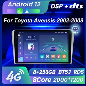 Android 12 autoradio dvd Carplay RDS QLED 2000X1200 8G 256G pour Toyota Avensis 2002-2008 lecteur vidéo multimédia DSP 2din