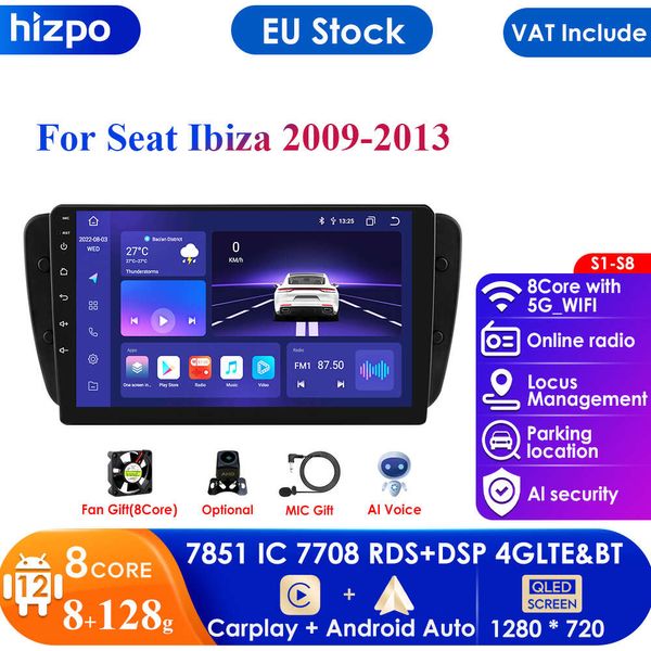Autoradio Android 12 pour Seat Ibiza 6j 2009 2010 2012 2013, Navigation GPS, écran tactile 2 Din, Audio, multimédia, WIFI, moniteur 2din