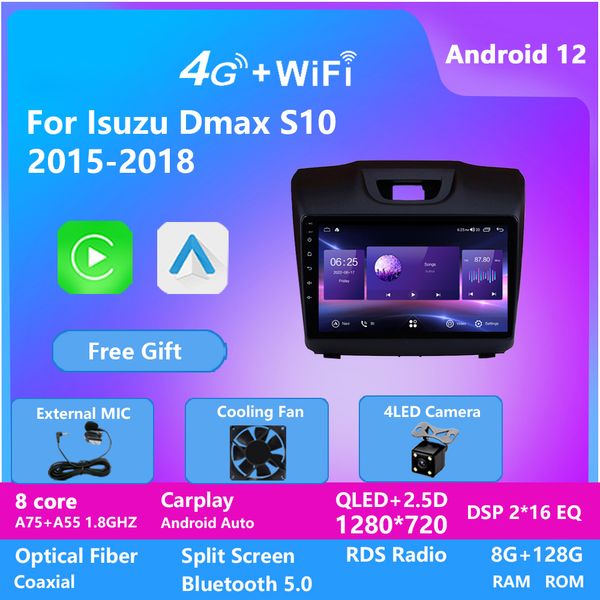 Android 12 vidéo multimédia GPS Bluetooth WiFi autoradio mains libres 2 Din pour Isuzu DMAX S10 2015-2018 lecteur MP5 9 pouces