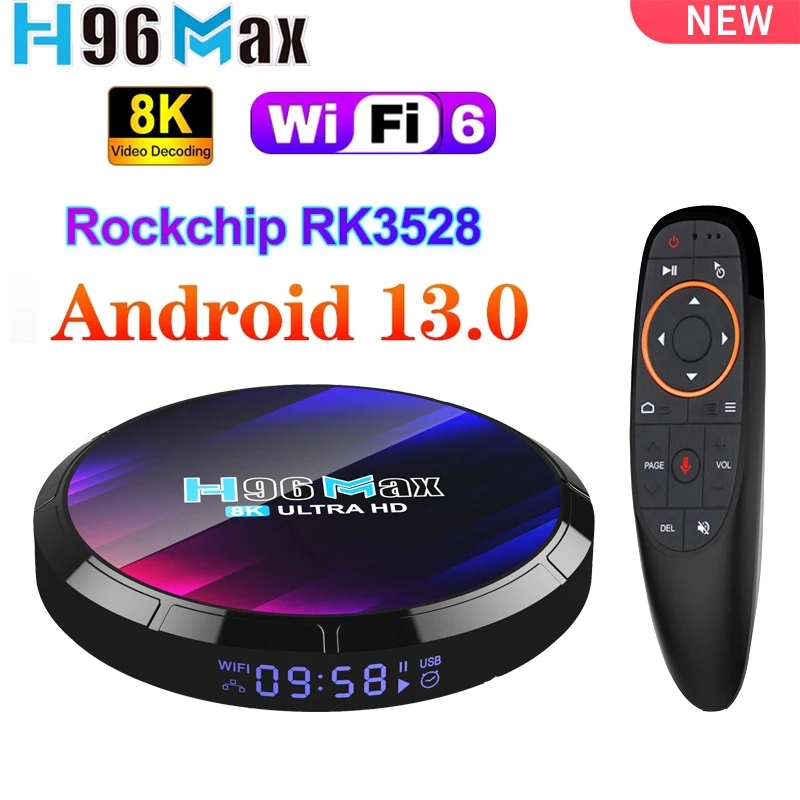 Android 13.0 H96 Max RK3528 Quad Core Wifi6 8K Dual WiFi 2.4G 5G BT5.0 2GB 4GB 16GB 32GB 64GB 100M LANデュアルスマートテレビボックス